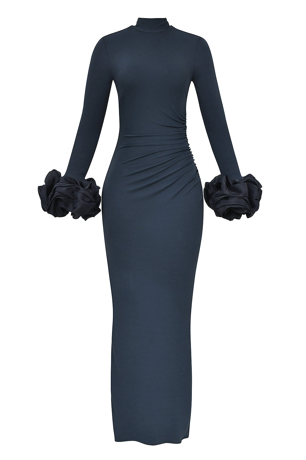 Jersey Puff Sleeve Ruched Maxi Dress