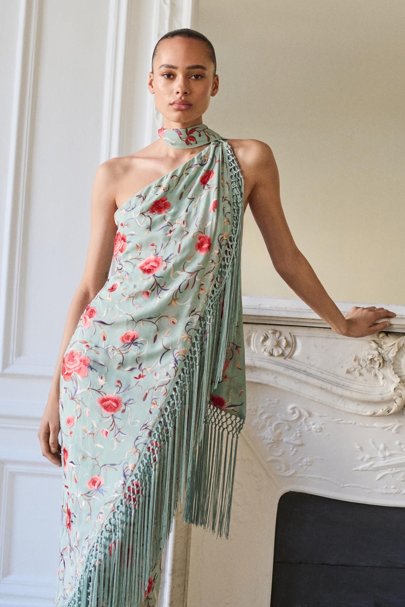 Floral Tassel Halter Neck Midi Dress