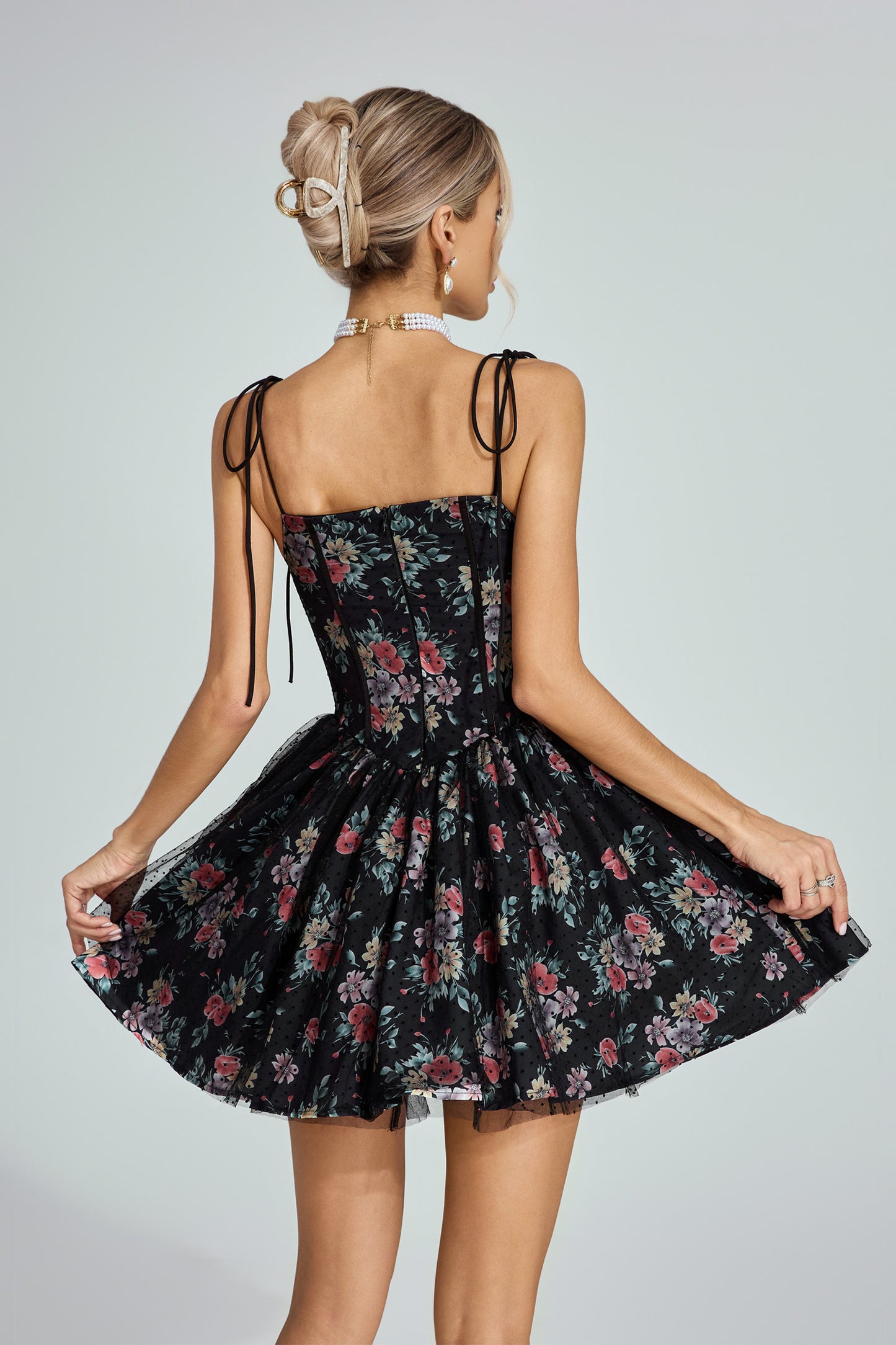 Johnson Black Floral Tulle Mini Dress