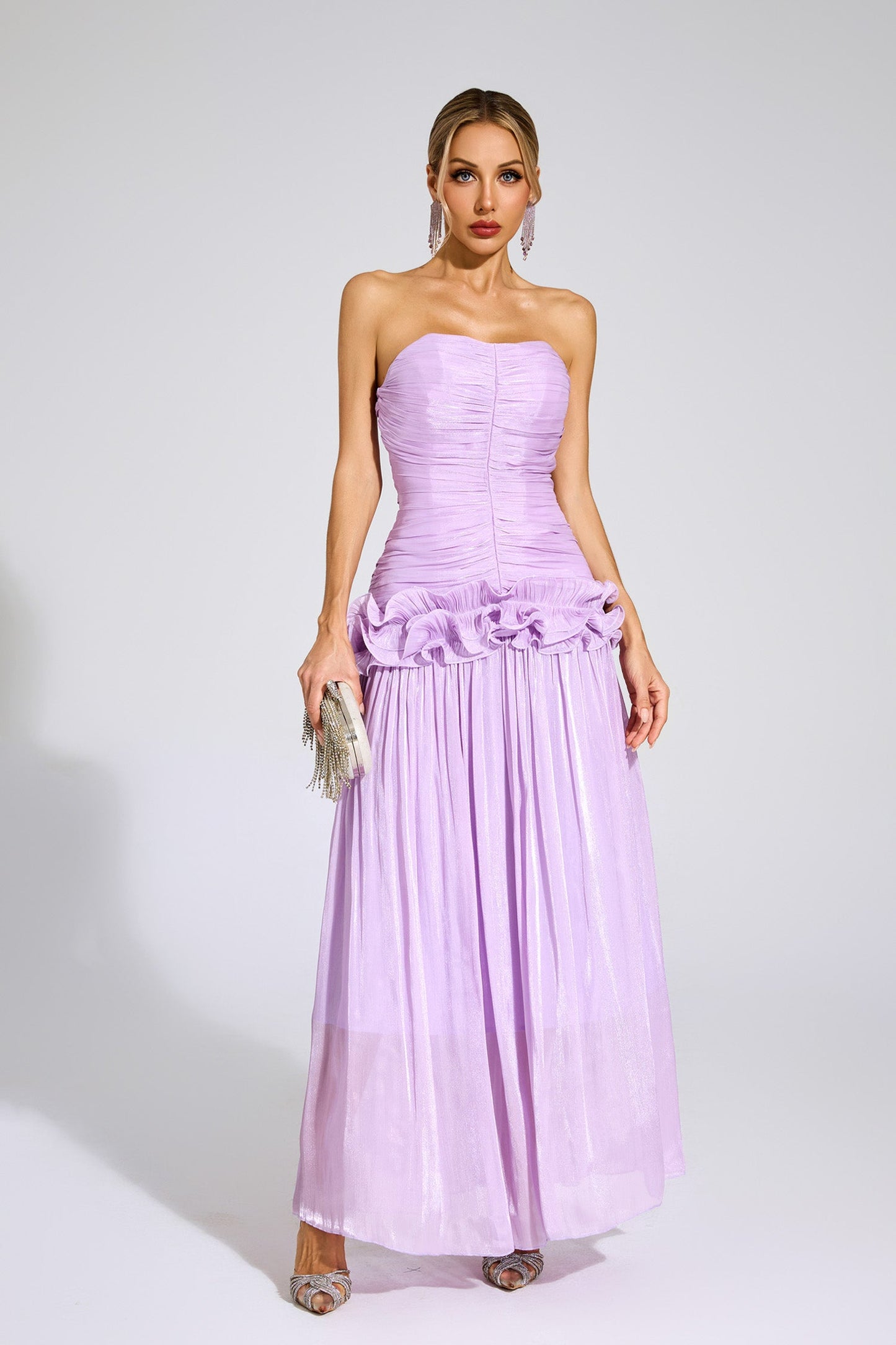 Michelson Purple Off Shoulder Ruffled Dress