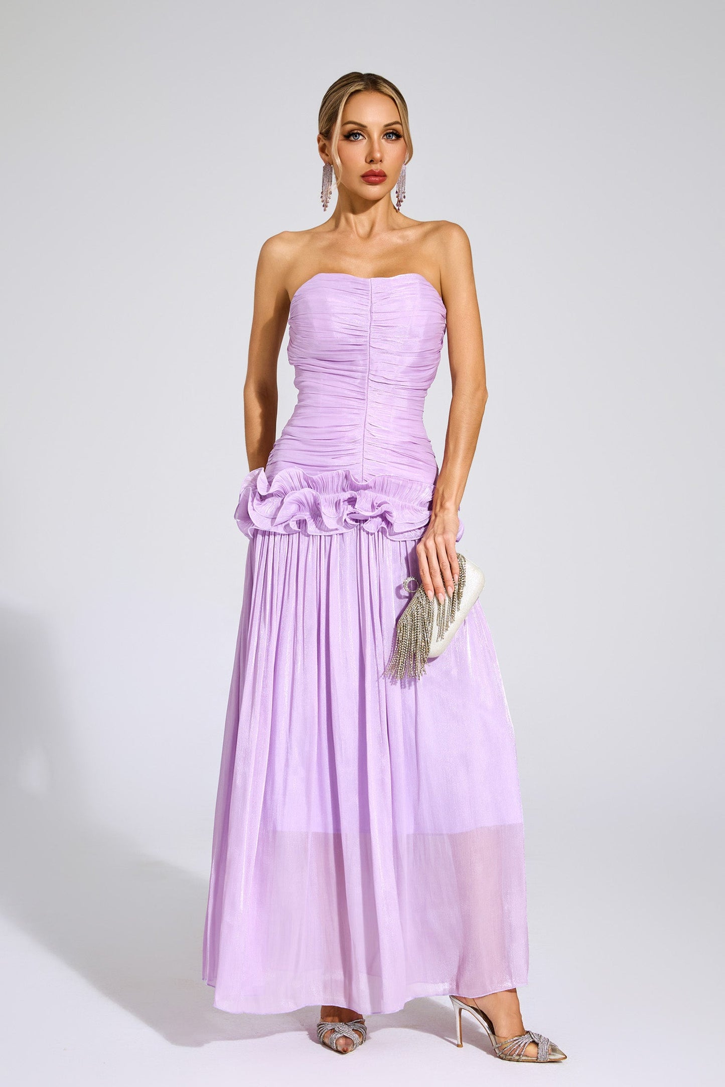 Michelson Purple Off Shoulder Ruffled Dress