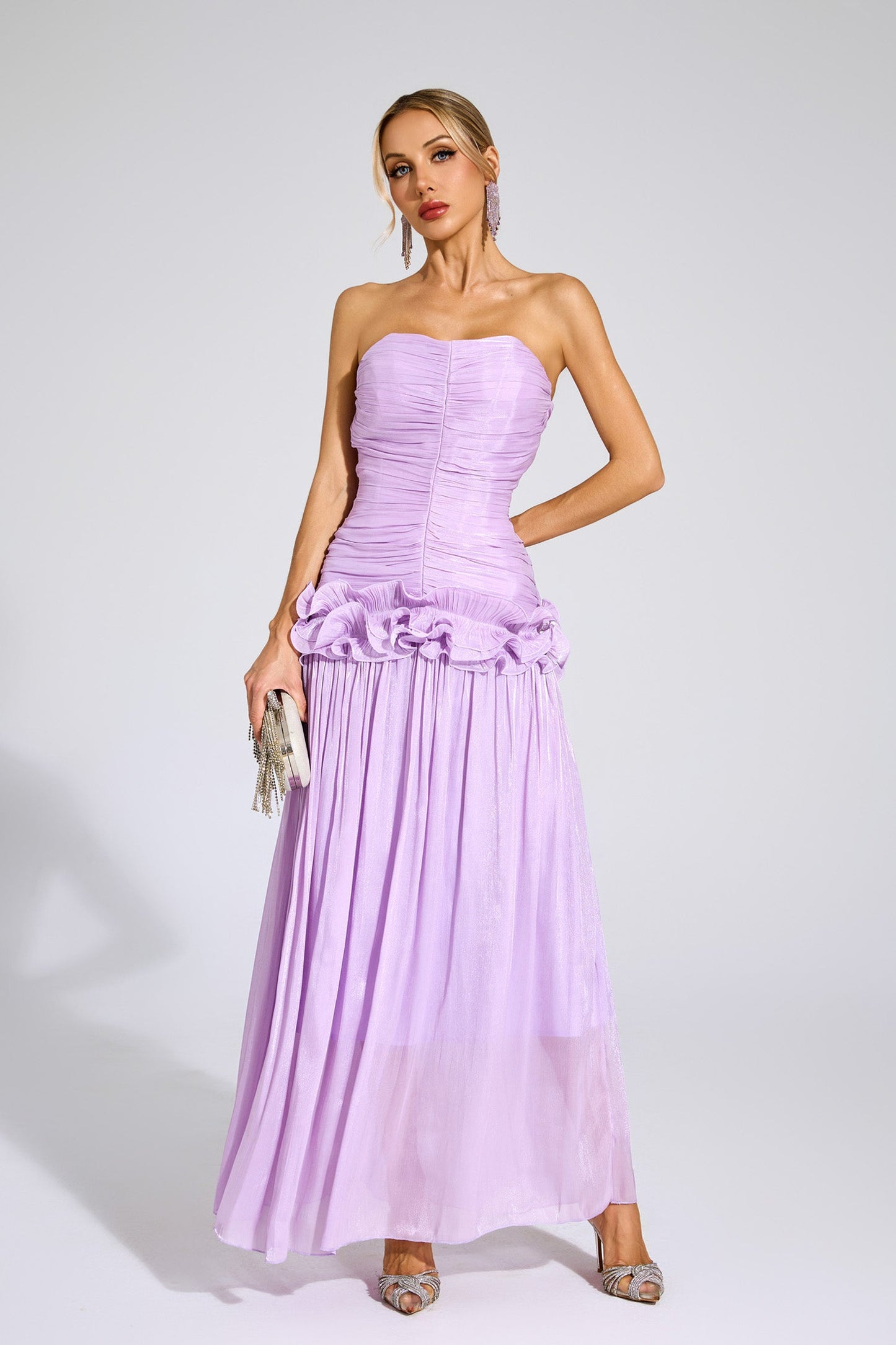 Michelson Purple Off Shoulder Ruffled Dress