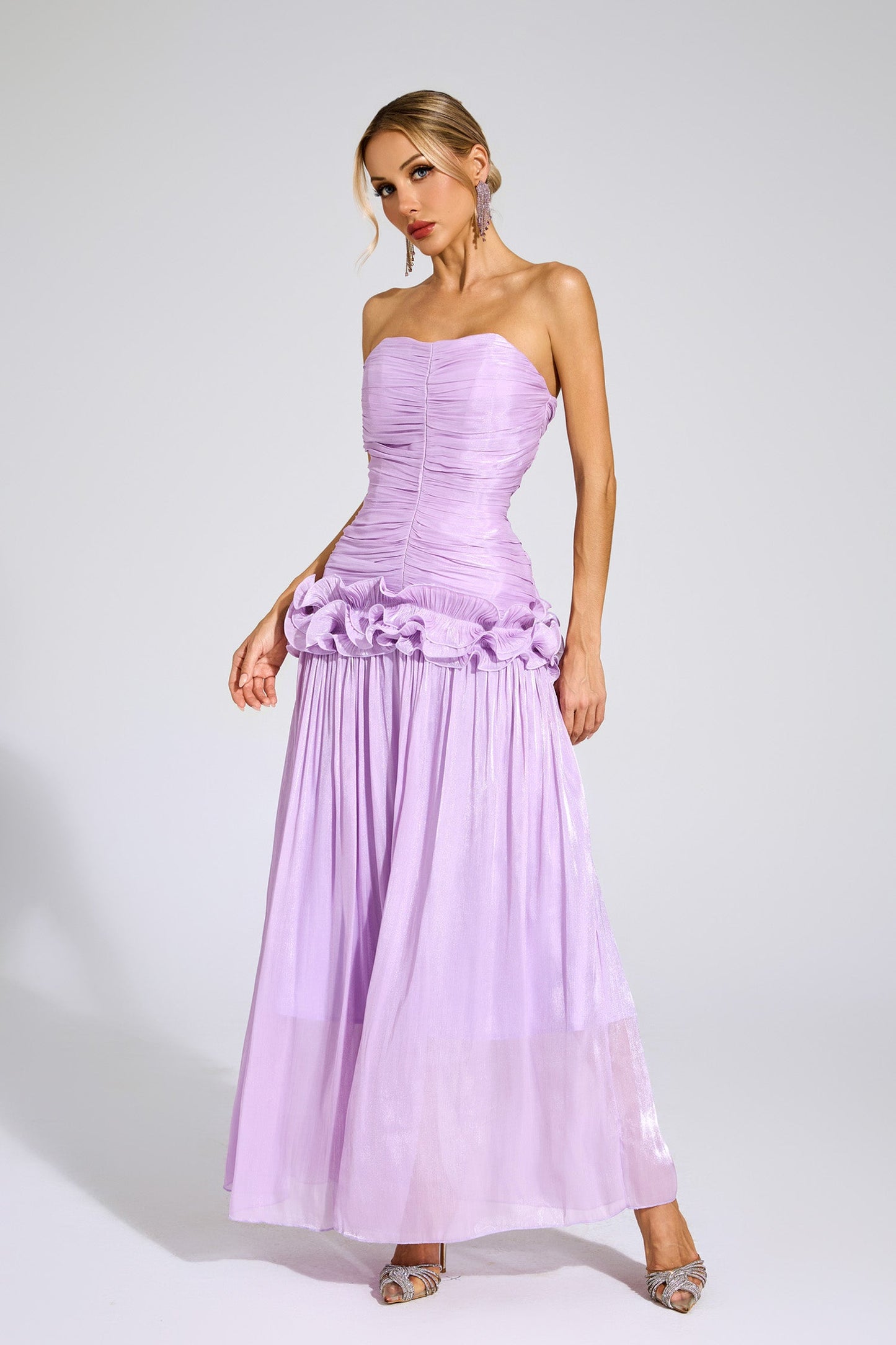Michelson Purple Off Shoulder Ruffled Dress