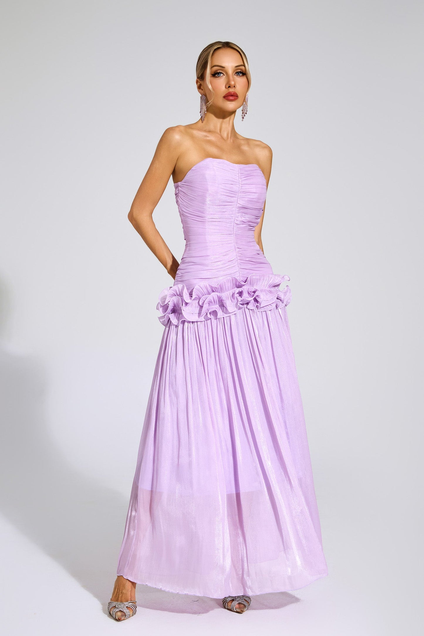 Michelson Purple Off Shoulder Ruffled Dress