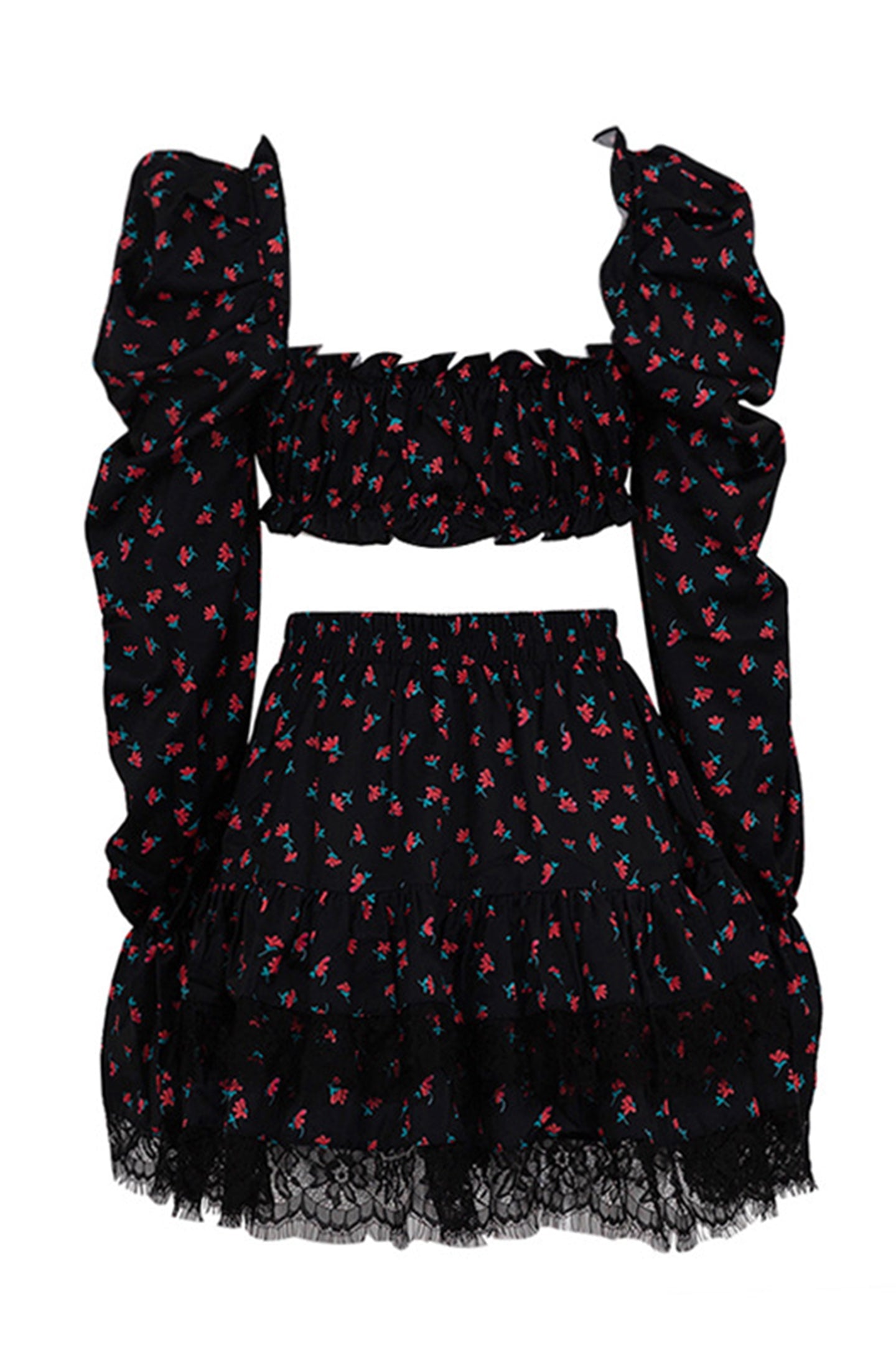 Ella Floral Print Puff Sleeve Mini Skirt Set