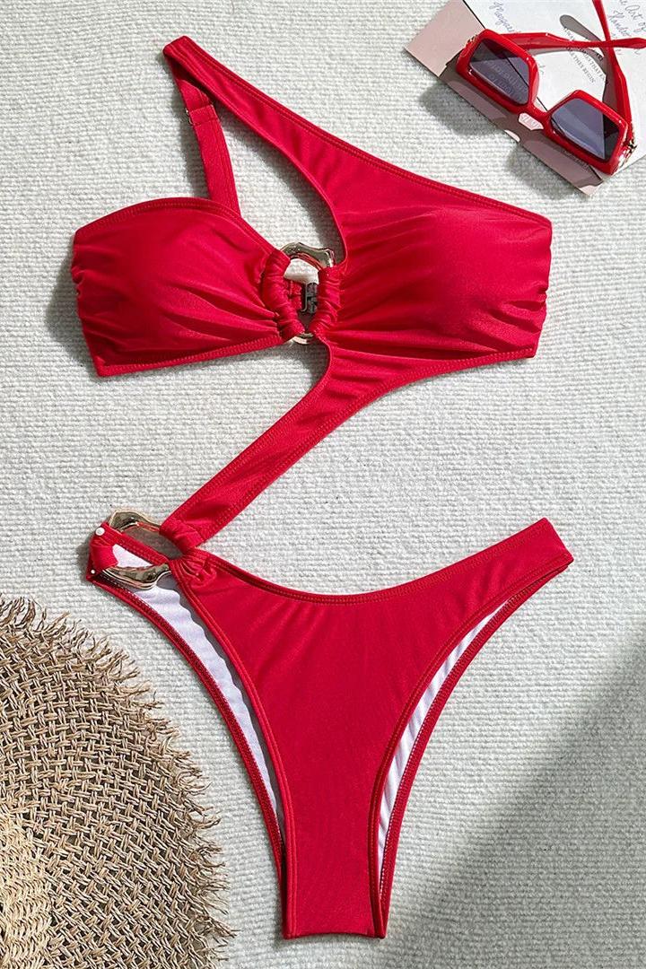 Asymmetric Cut-Out One Shoulder One Piece Swimsuit