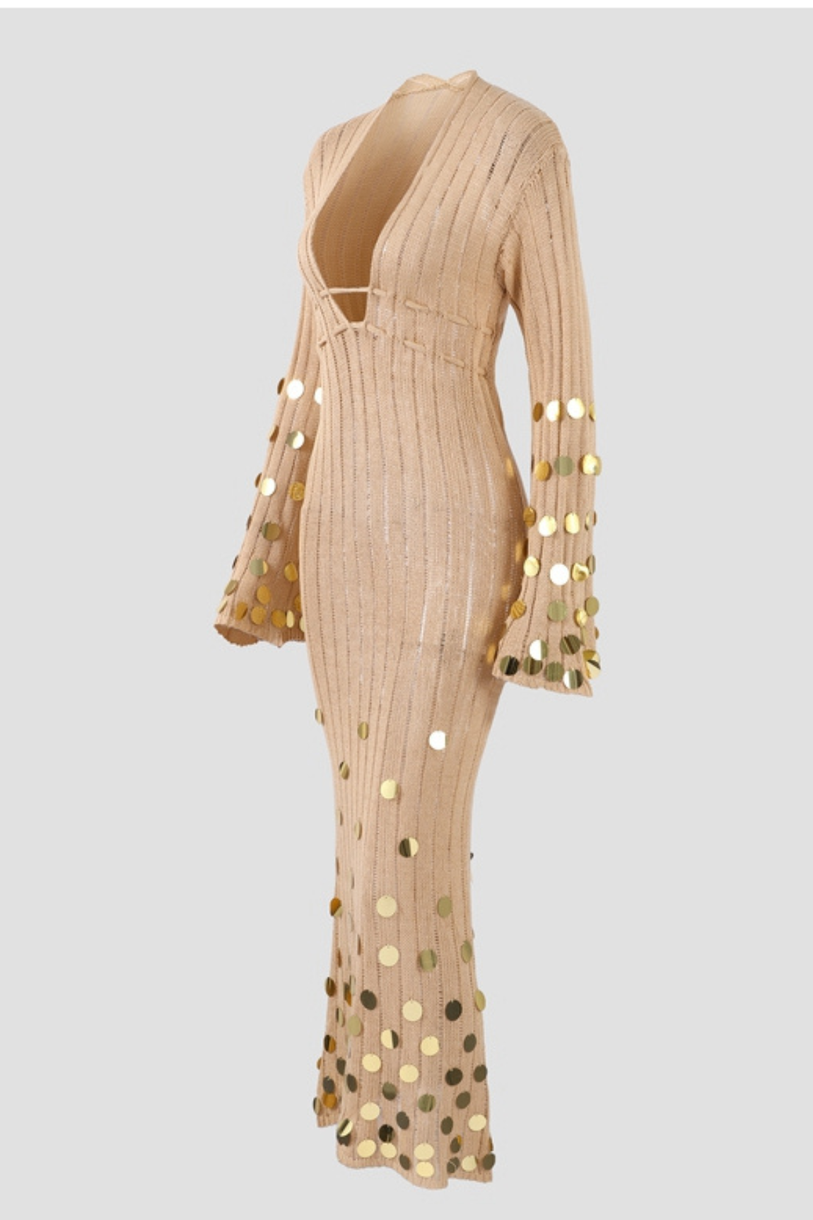 Knit Sequin Long Sleeve Midi Dress