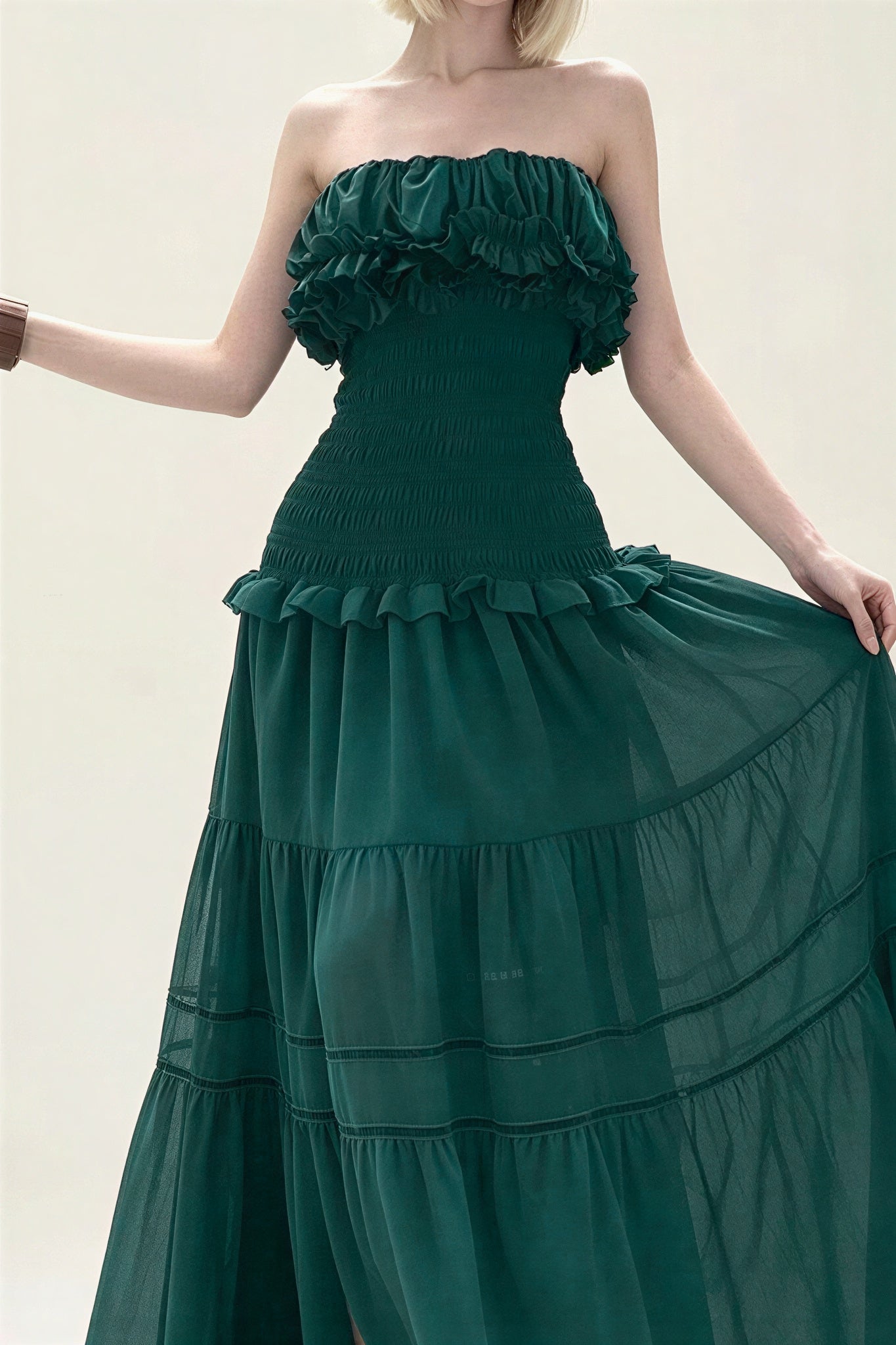 Chiffon Smocking Ruffle Maxi Dress