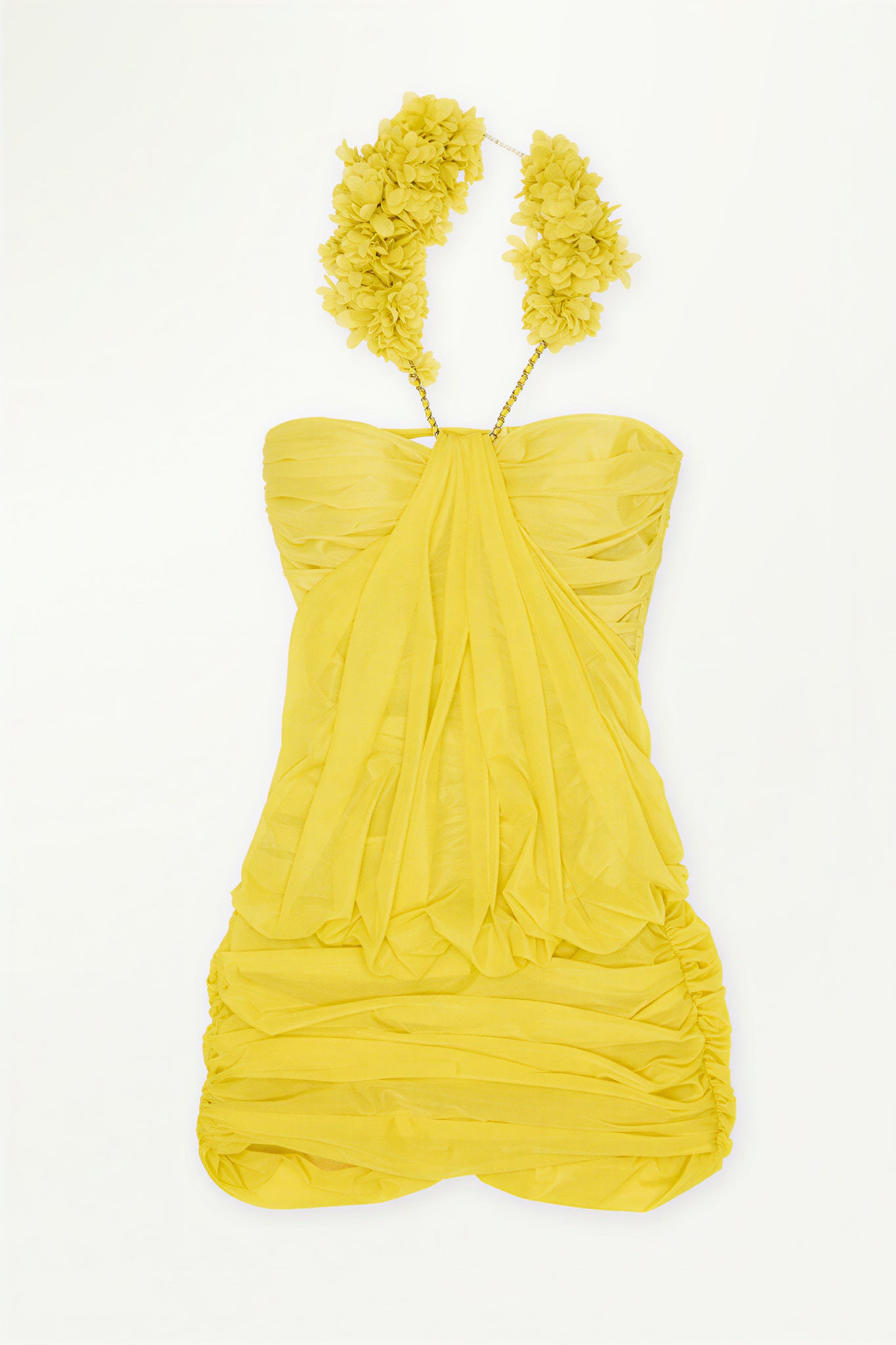 Chiffon 3D Flower Halter Neck Mini Dress