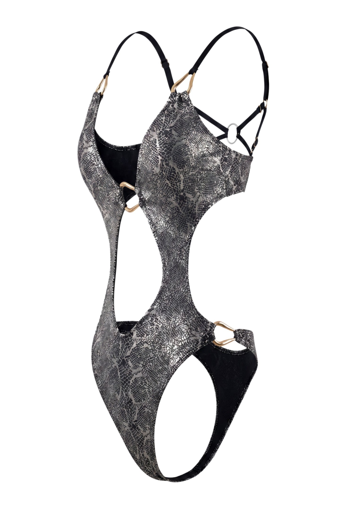 Silver Foil Halter Neck One Piece Swimsuit