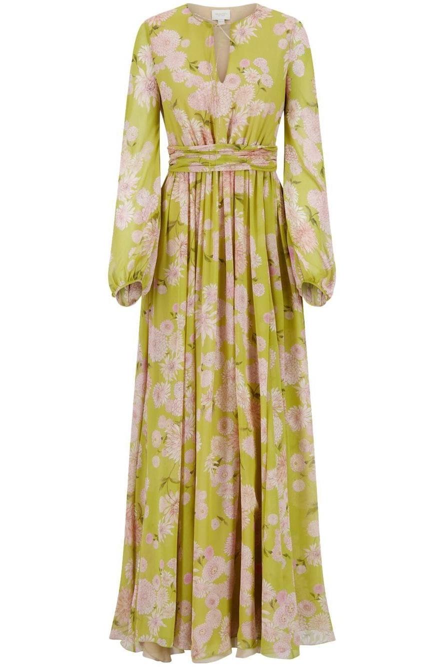 Floral Lace Up Puff Sleeve Maxi Dress