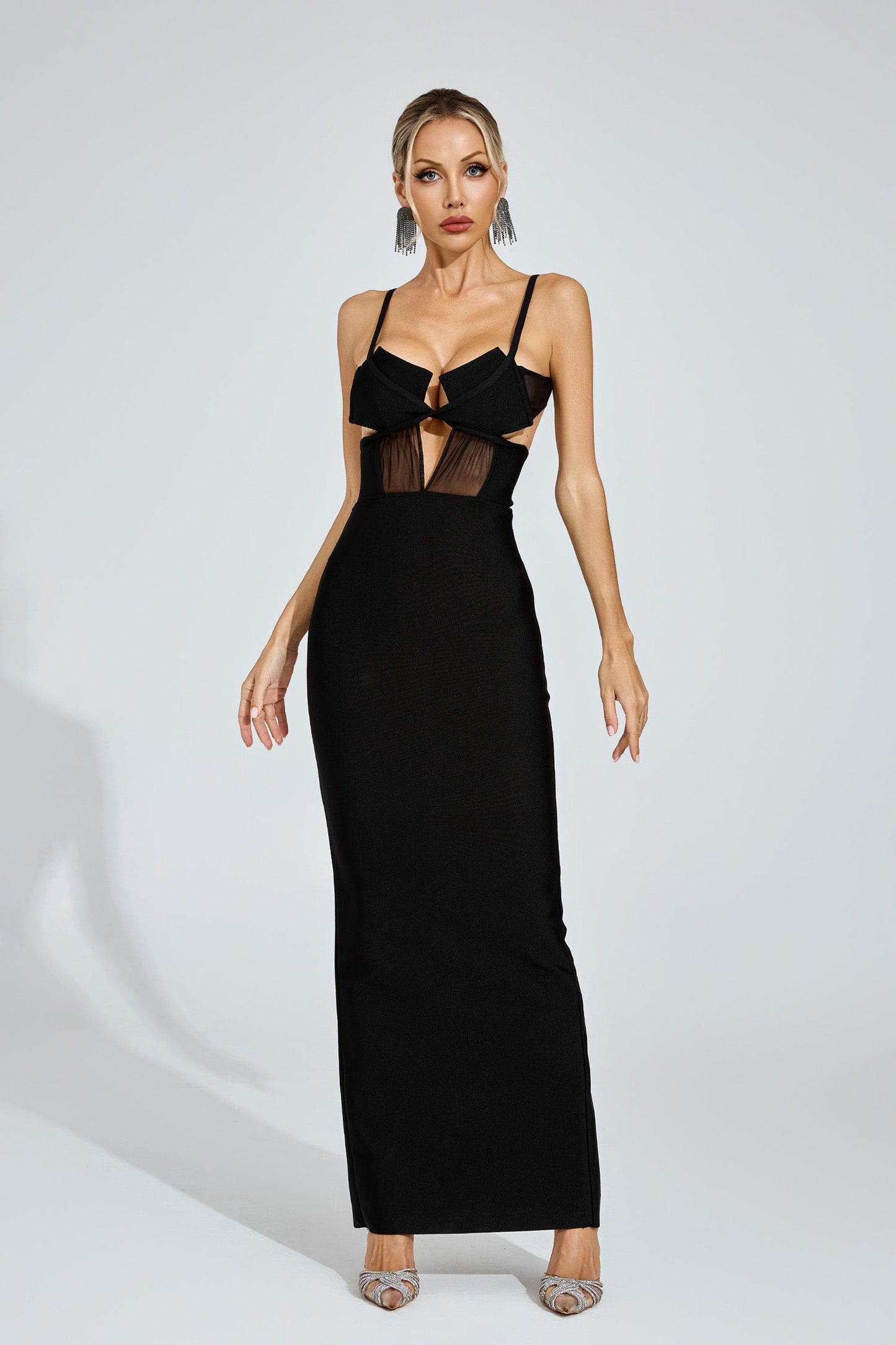 Whyet Black Mesh Accent Bandage Dress