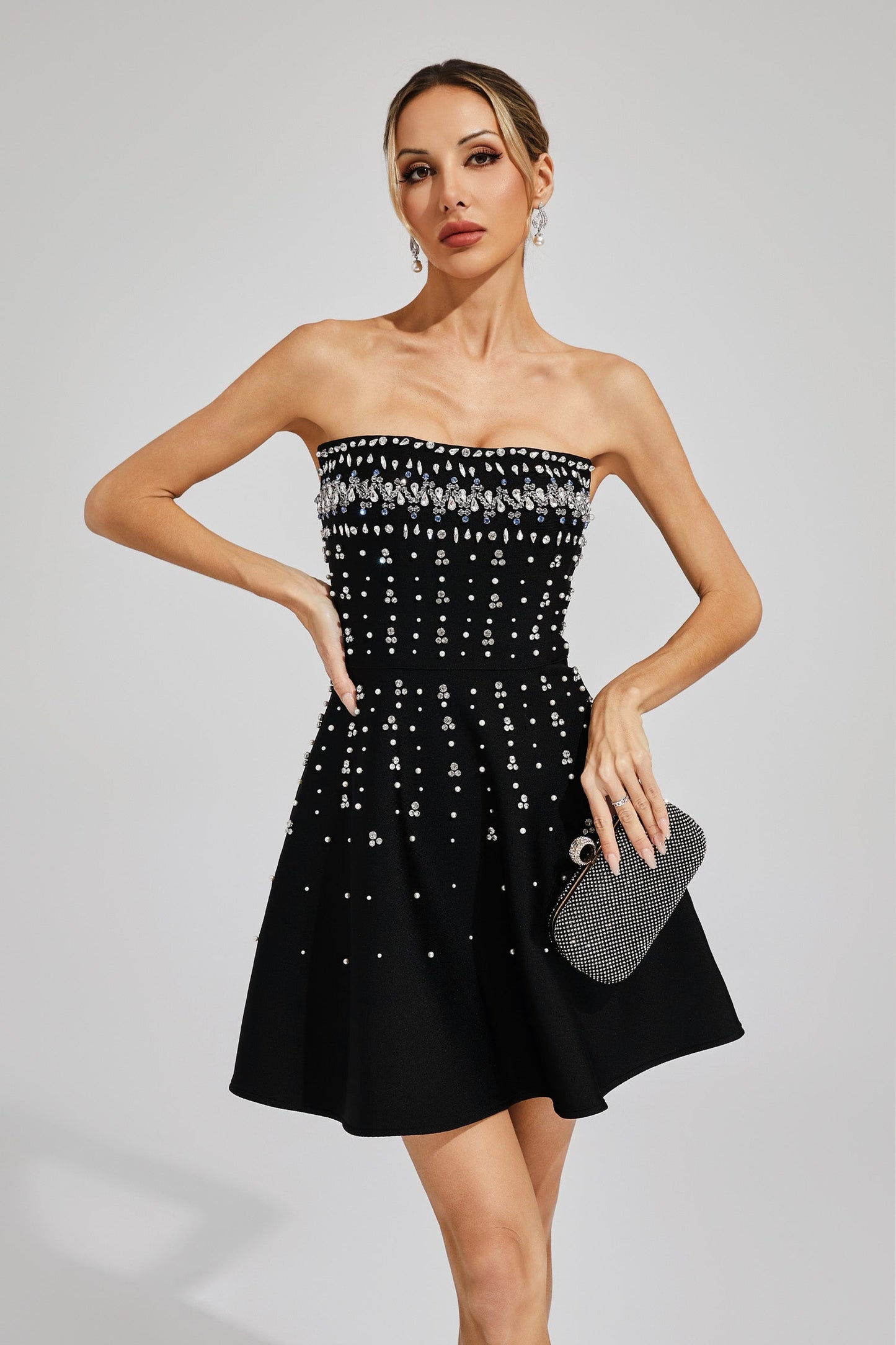 Yehudi Black Diamond Embellished Mini Dress