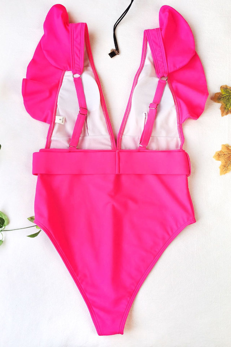 Stitching Ruffled One-piece Swimsuit