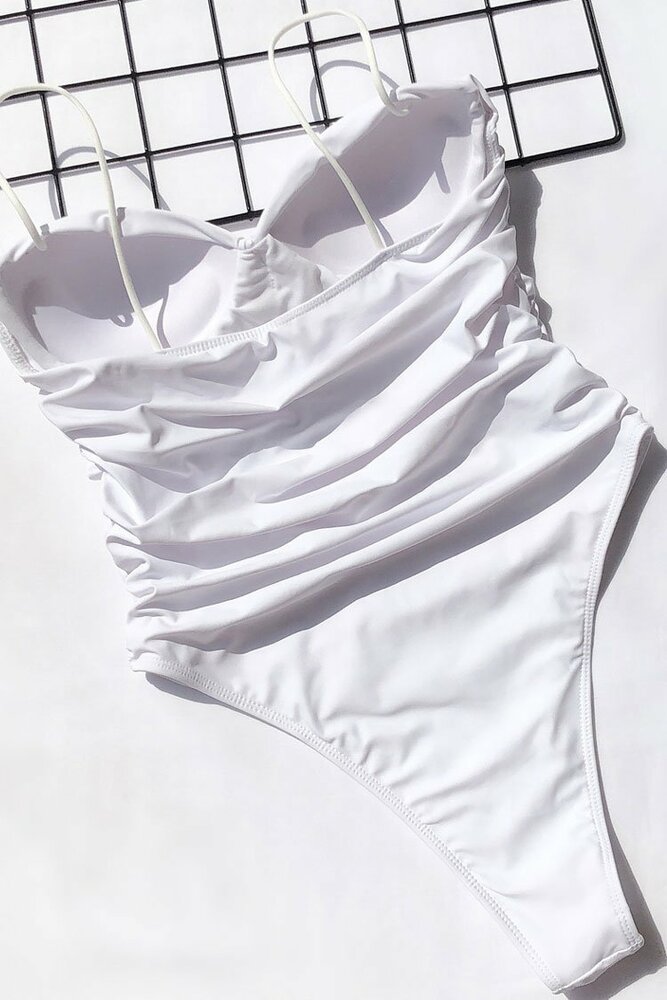 High Leg Ruched Push Up Bandeau One Piece Swimsuit