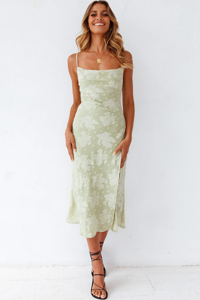 floral cowl neck high slit slip midi dress Evolutionary Floral Printed Cowl Neck Midi Slip Dress at Hamilton Place in Chattanooga, TN