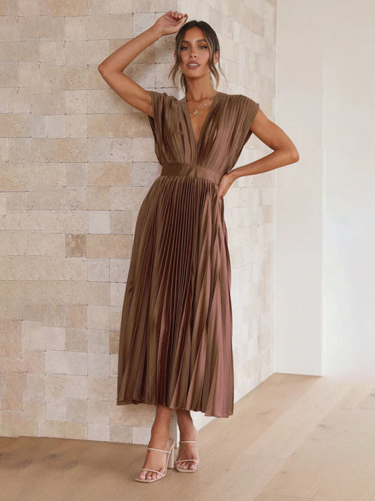 Sexy pleated casual loose zipper sleeveless dress