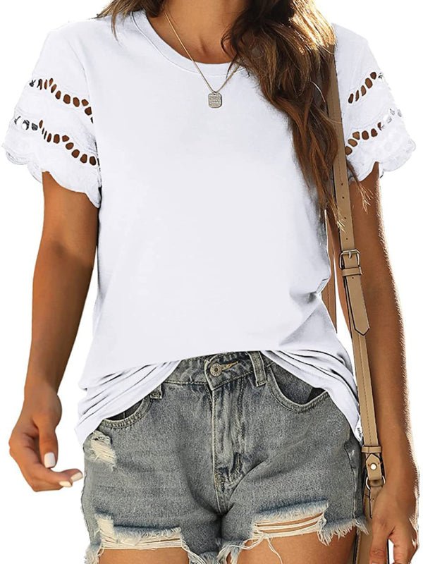 Women's Solid Color Lace Sleeve Knit Top