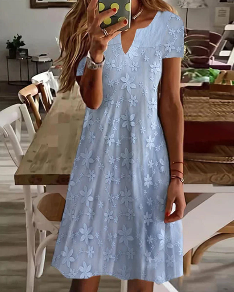 Elegant Lace Floral Short Sleeve Dress