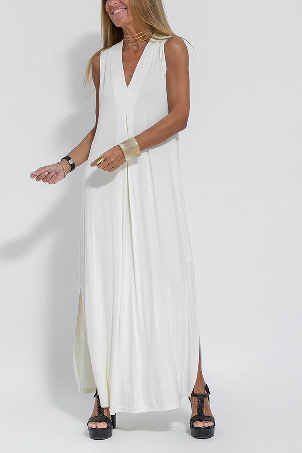 Elegant Is Eternal Knit Solid Color Sleeveless Slit Maxi Dress