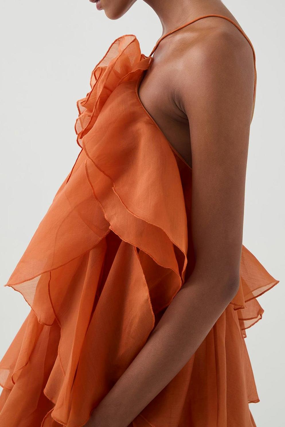 3D Flower Halter Neck Frill Maxi Dress