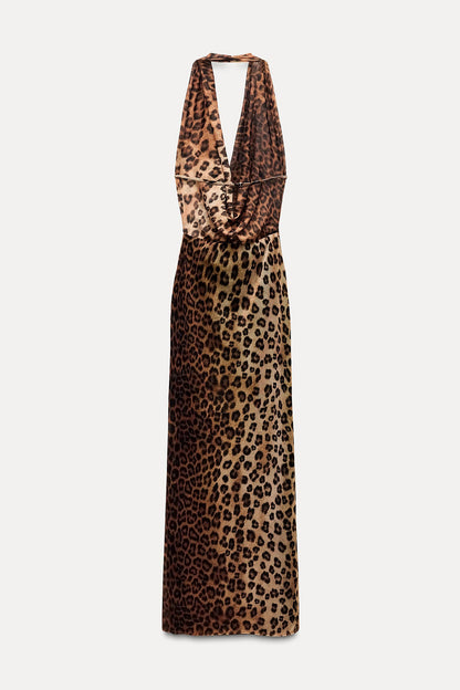 Marina Leopard Print Halter Maxi Dress