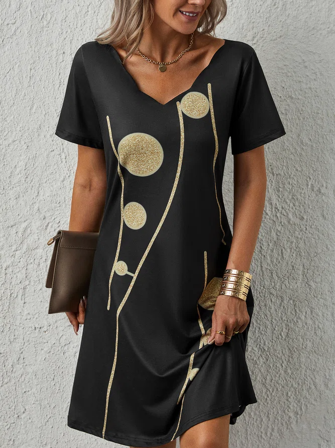Casual Solid V neck Short Sleeve Knit Dress