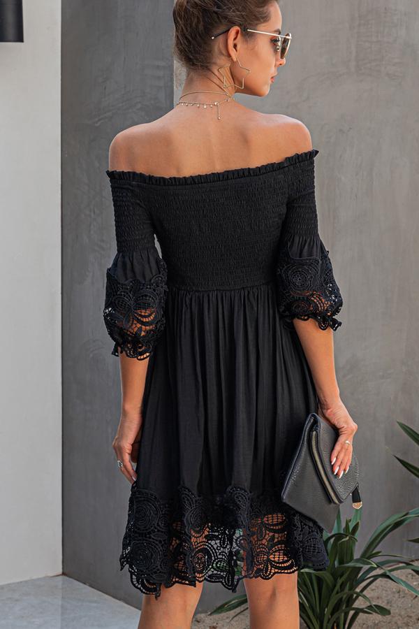 Off The Shoulder Lace Design Mini Dress