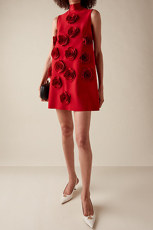 Hilary Red Appliqued Shift Mini Dress