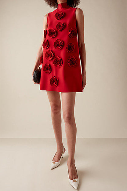 Hilary Red Appliqued Shift Mini Dress
