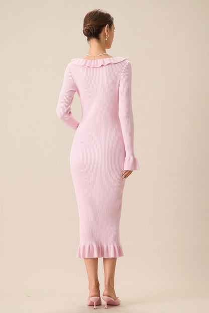 Valerie U-Neck Ruffle Midi Knit Dress
