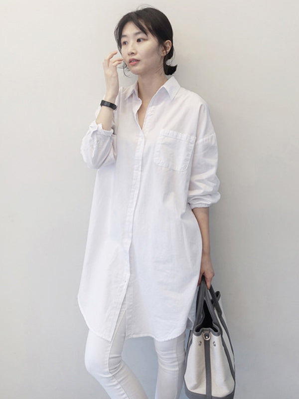 Office Long Sleeves Solid Color Lapel Blouses Shirt Dress