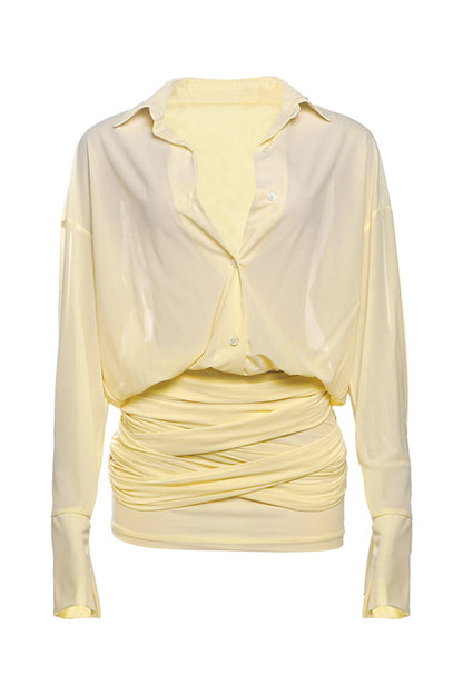 Sandy Ruched Mini Shirt Dress