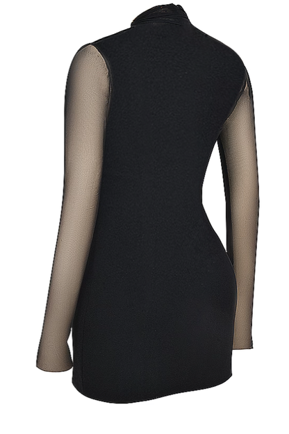 Jersey Splicing Mesh Halter Neck Mini Dress