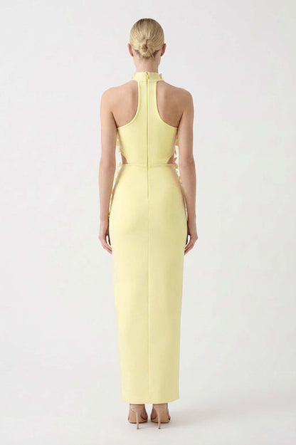 Bandage Halter Neck 3D Flower Maxi Dress