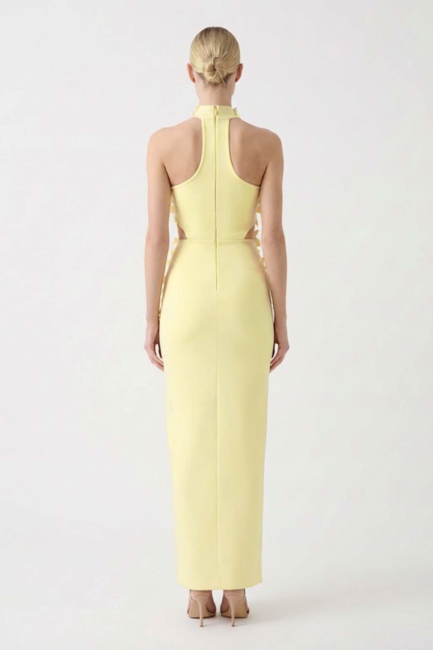 Bandage Halter Neck 3D Flower Maxi Dress