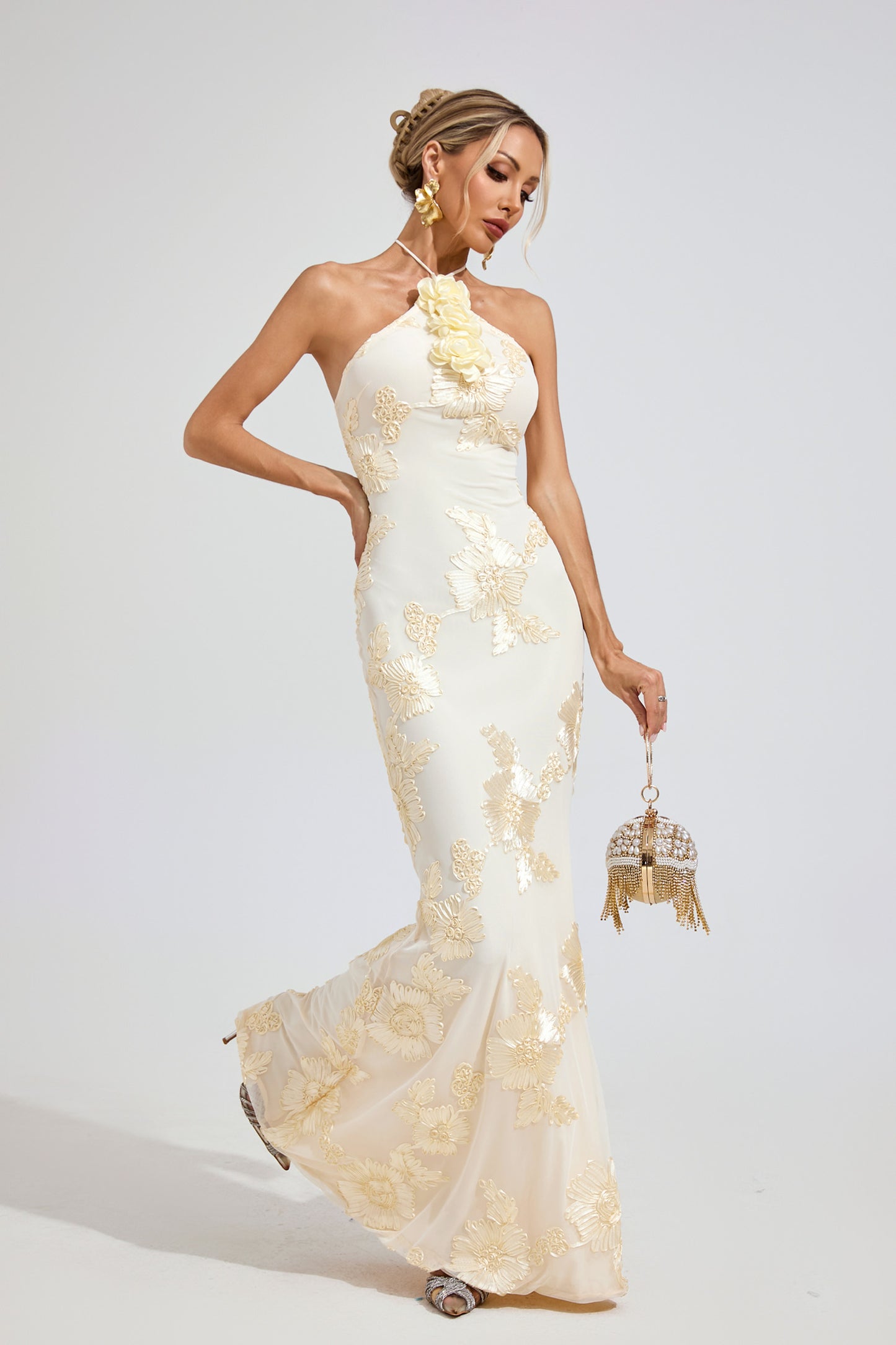 Harper Raw White Strapless Maxi Dress