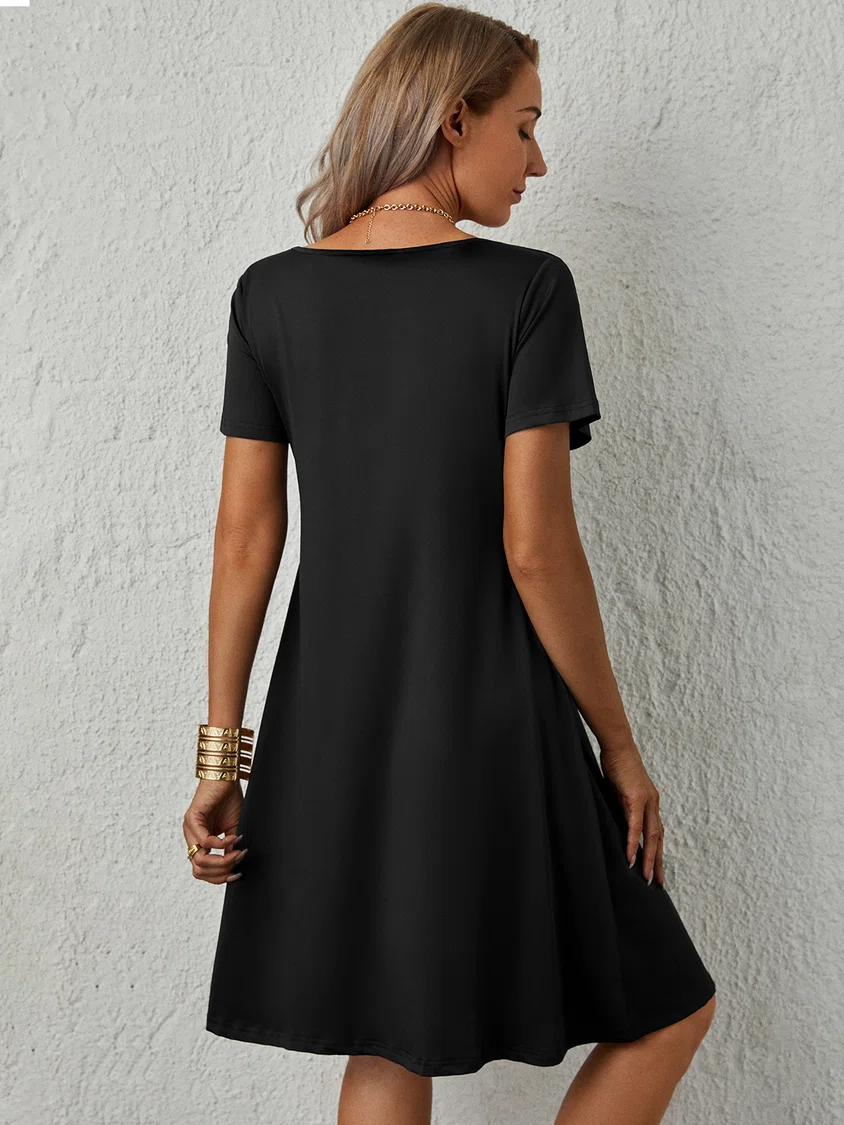 Casual Solid V neck Short Sleeve Knit Dress