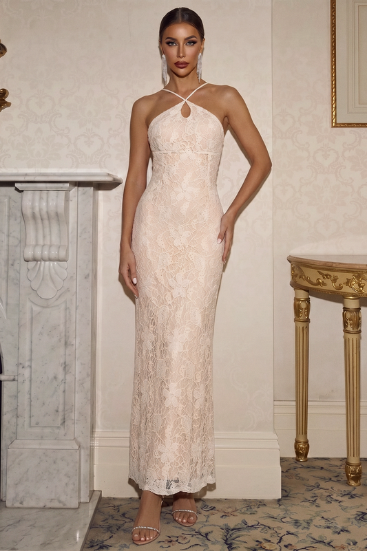 Lace Cut-Out Halter Neck Maxi Dress
