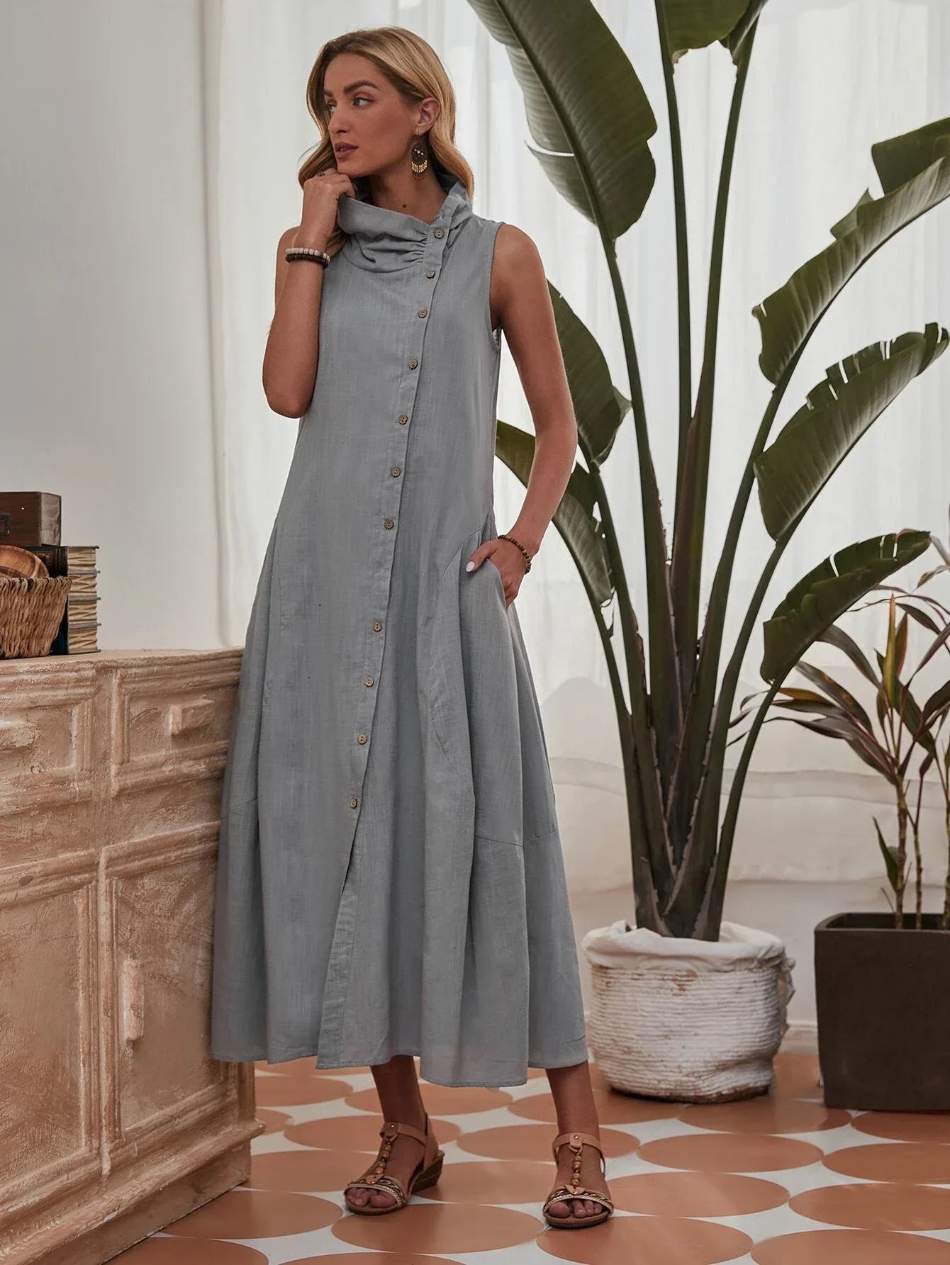 Casual Slant Pocket Tunic Dress
