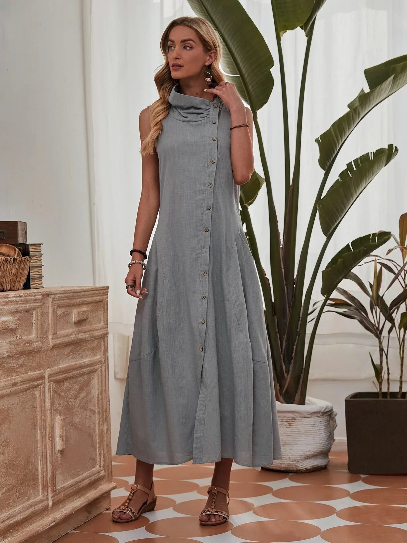 Casual Slant Pocket Tunic Dress