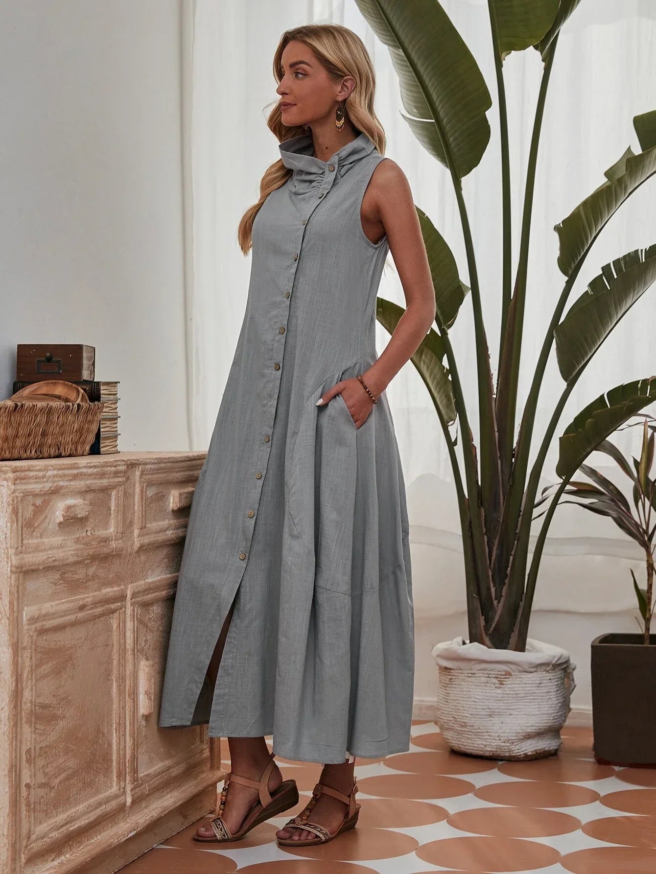 Casual Slant Pocket Tunic Dress