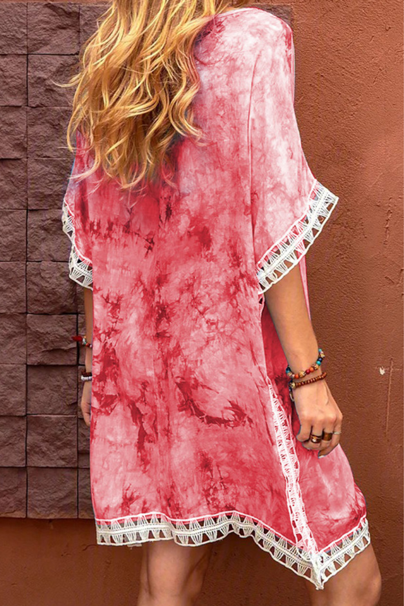 Casual Tie Dye Lace Hollowed Out O Neck A Line Dresses