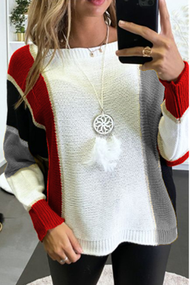 Casual Patchwork  Contrast O Neck Tops