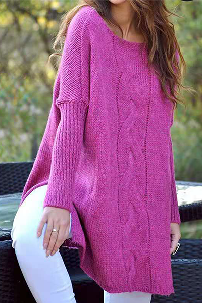 Casual Solid Slit O Neck Sweater(6 Colors)