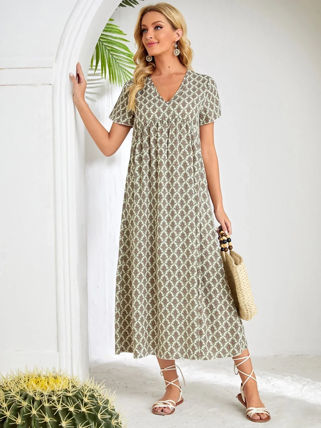 CasualPrint Fold Pleated Dress