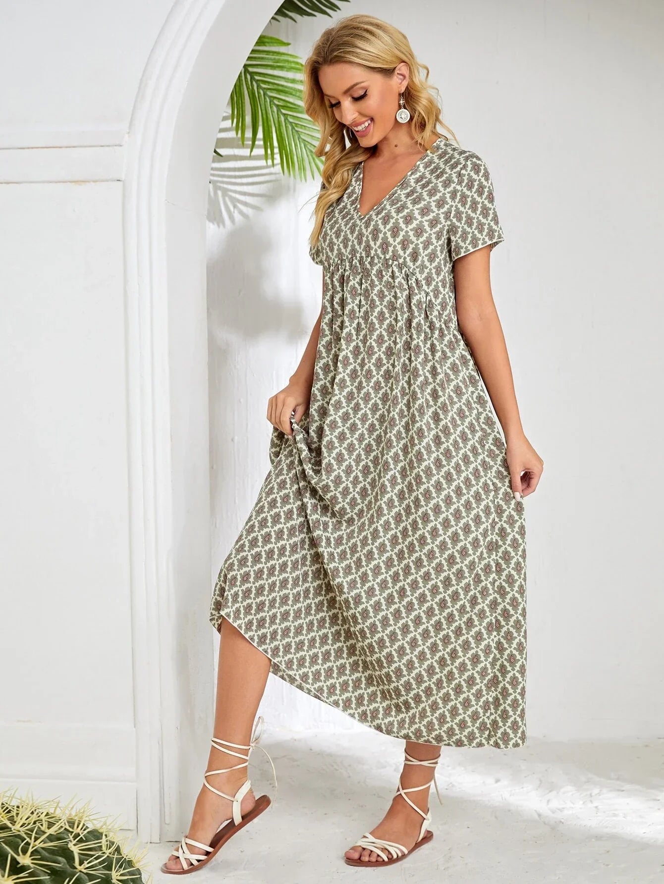 CasualPrint Fold Pleated Dress