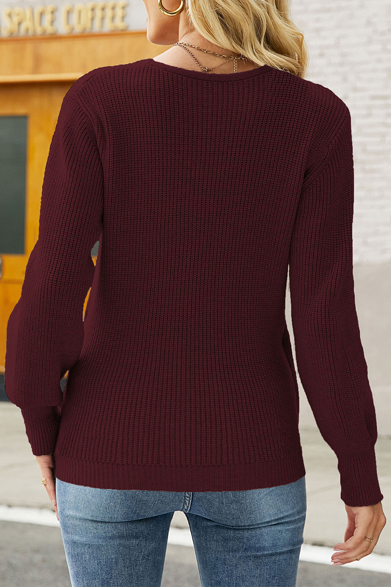 Casual Solid Patchwork V Neck Sweaters(6 colors)