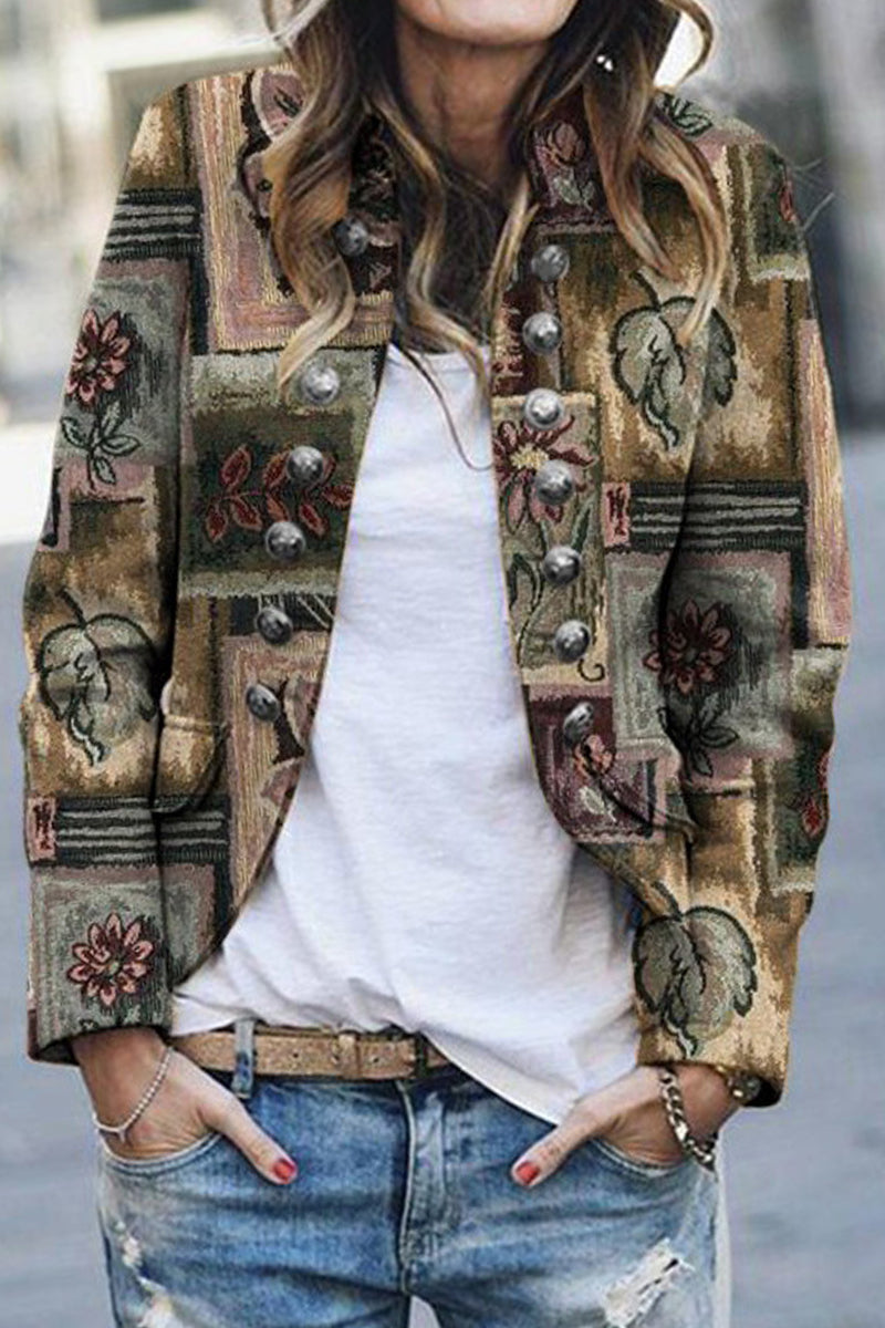 Elegant Printing Turndown Collar Outerwear(4 Colors)