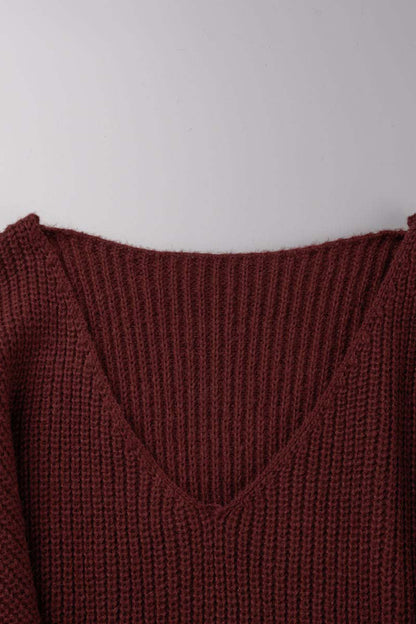 Casual Solid Slit V Neck Sweaters(7 Colors)